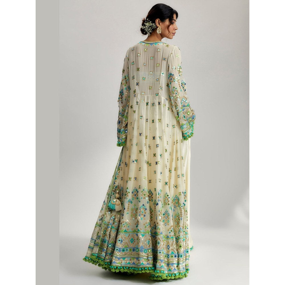 Gopi Vaid Ridham Ivory Skirt with Blouse and Jacket