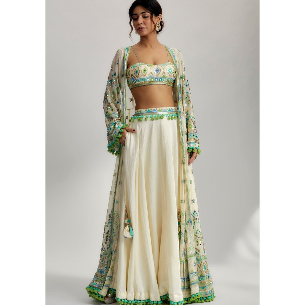 Gopi Vaid Ridham Ivory Skirt with Blouse and Jacket