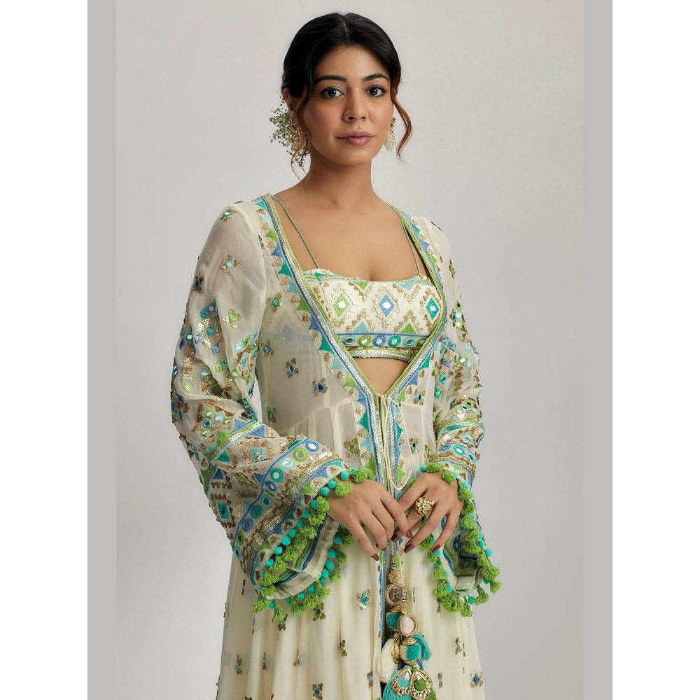 Gopi Vaid Ridham Ivory Skirt with Blouse and Jacket