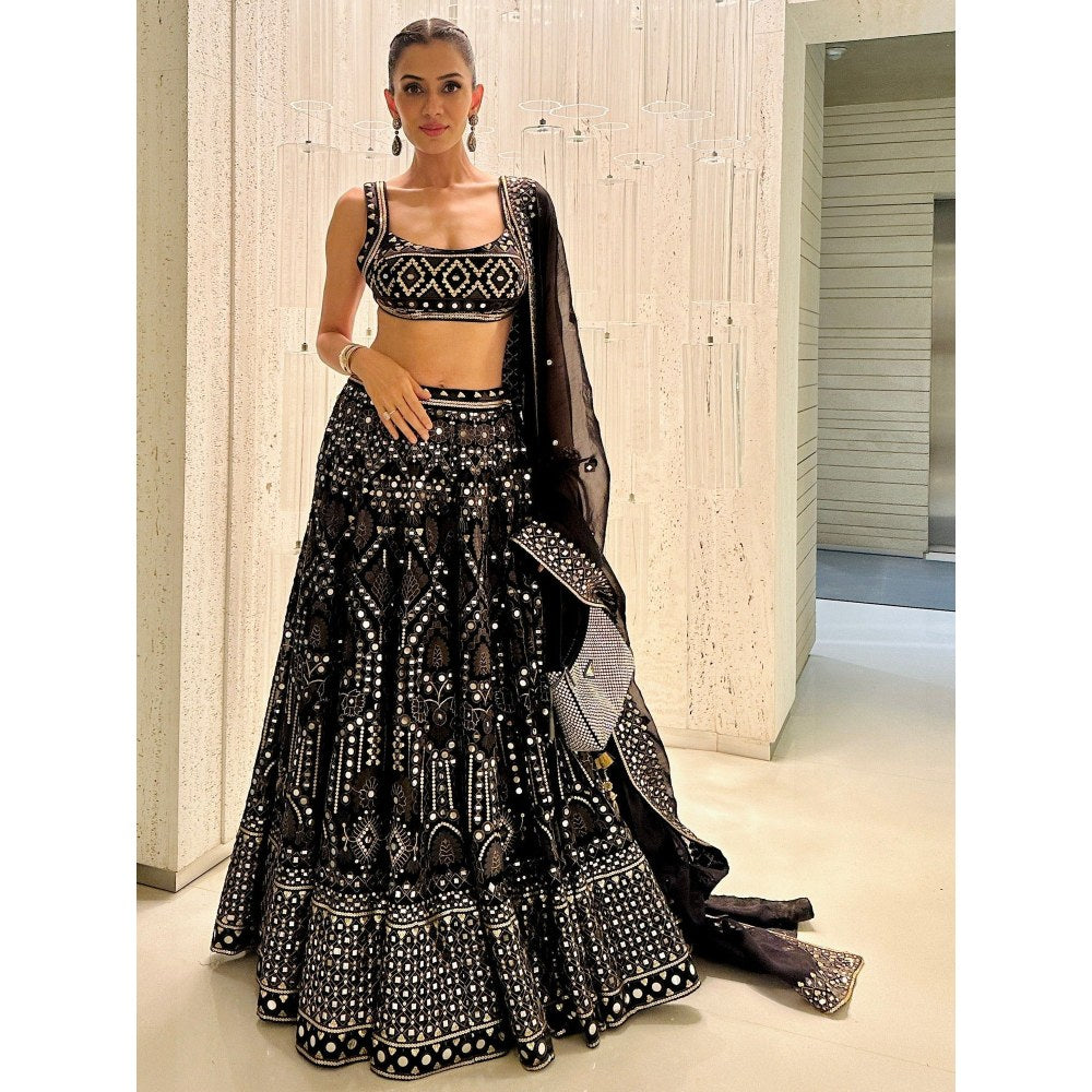 Gopi Vaid Smriti Black Skirt with Blouse and Dupatta