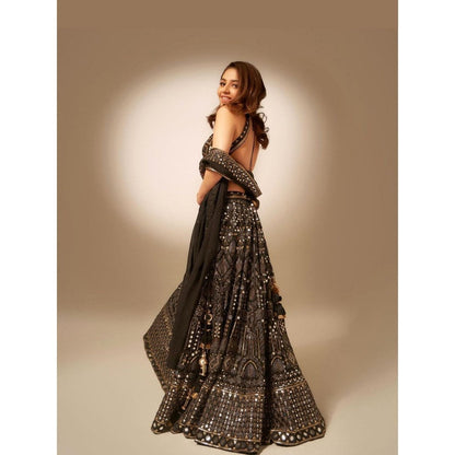 Gopi Vaid Smriti Black Skirt with Blouse and Dupatta