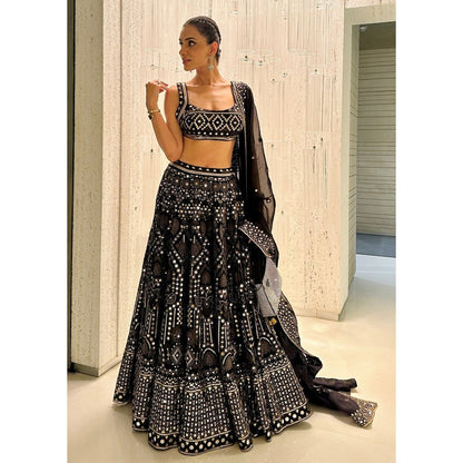Gopi Vaid Smriti Black Skirt with Blouse and Dupatta