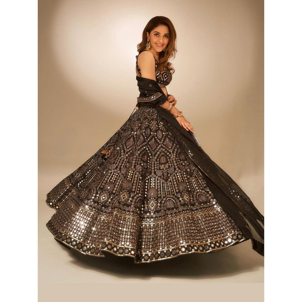 Gopi Vaid Smriti Black Skirt with Blouse and Dupatta