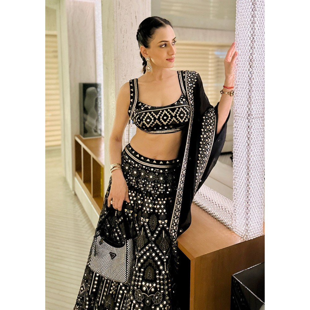 Gopi Vaid Smriti Black Skirt with Blouse and Dupatta