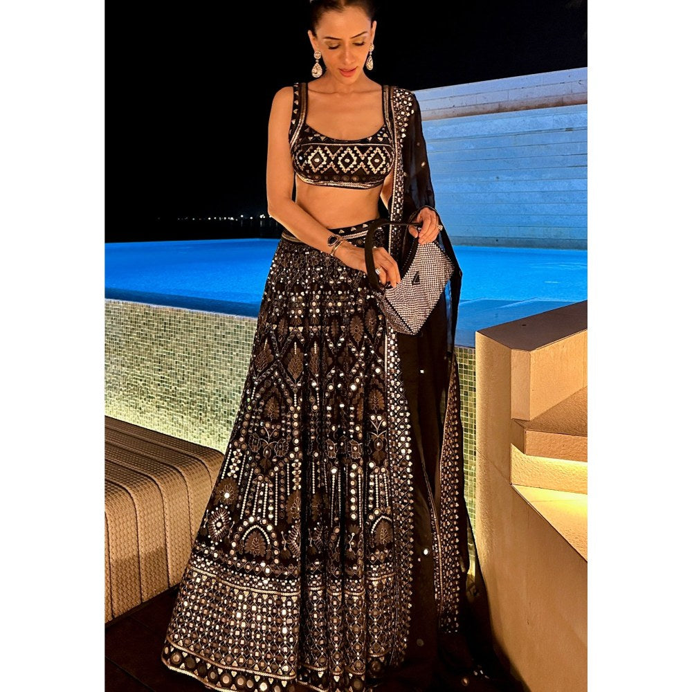 Gopi Vaid Smriti Black Skirt with Blouse and Dupatta