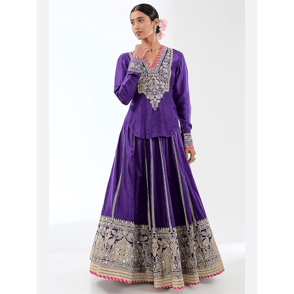 Gopi Vaid Golconda Zeel Purple Blouse with Skirt