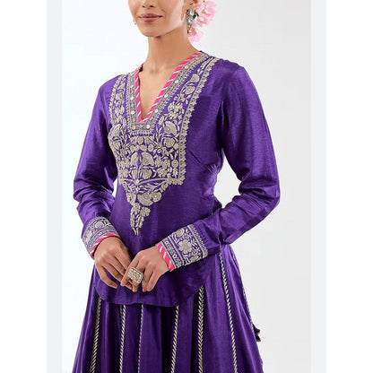Gopi Vaid Golconda Zeel Purple Blouse with Skirt