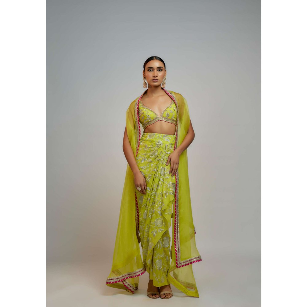 Gopi Vaid Golconda Alia Wrap Skirt with Blouse and Cape