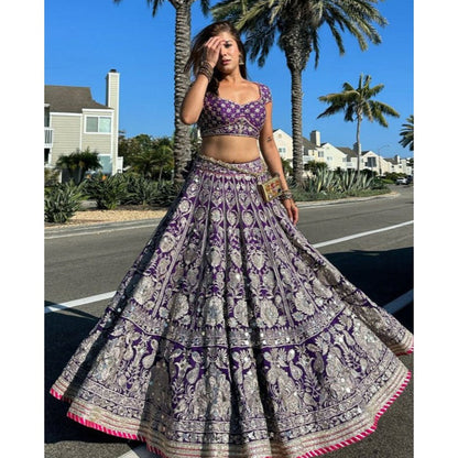 Gopi Vaid Golconda Nayla Purple Skirt with Blouse and Dupatta