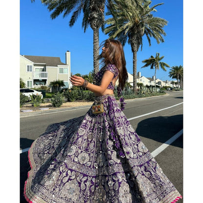 Gopi Vaid Golconda Nayla Purple Skirt with Blouse and Dupatta