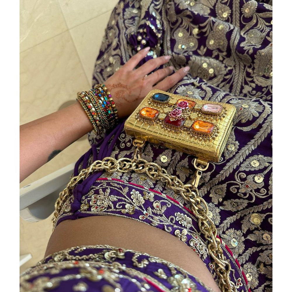 Gopi Vaid Golconda Nayla Purple Skirt with Blouse and Dupatta
