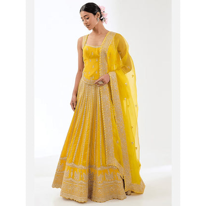 Gopi Vaid Golconda Kriti Yellow Skirt with Blouse and Dupatta