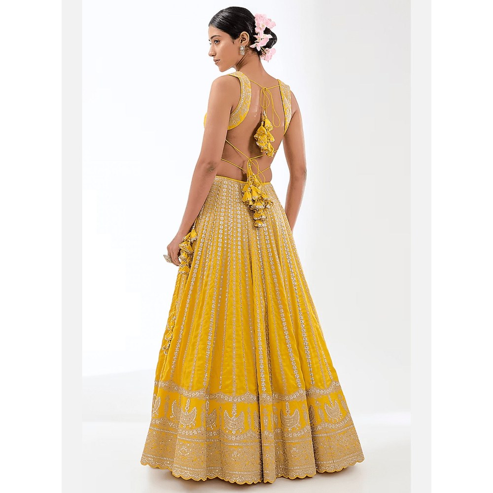 Gopi Vaid Golconda Kriti Yellow Skirt with Blouse and Dupatta