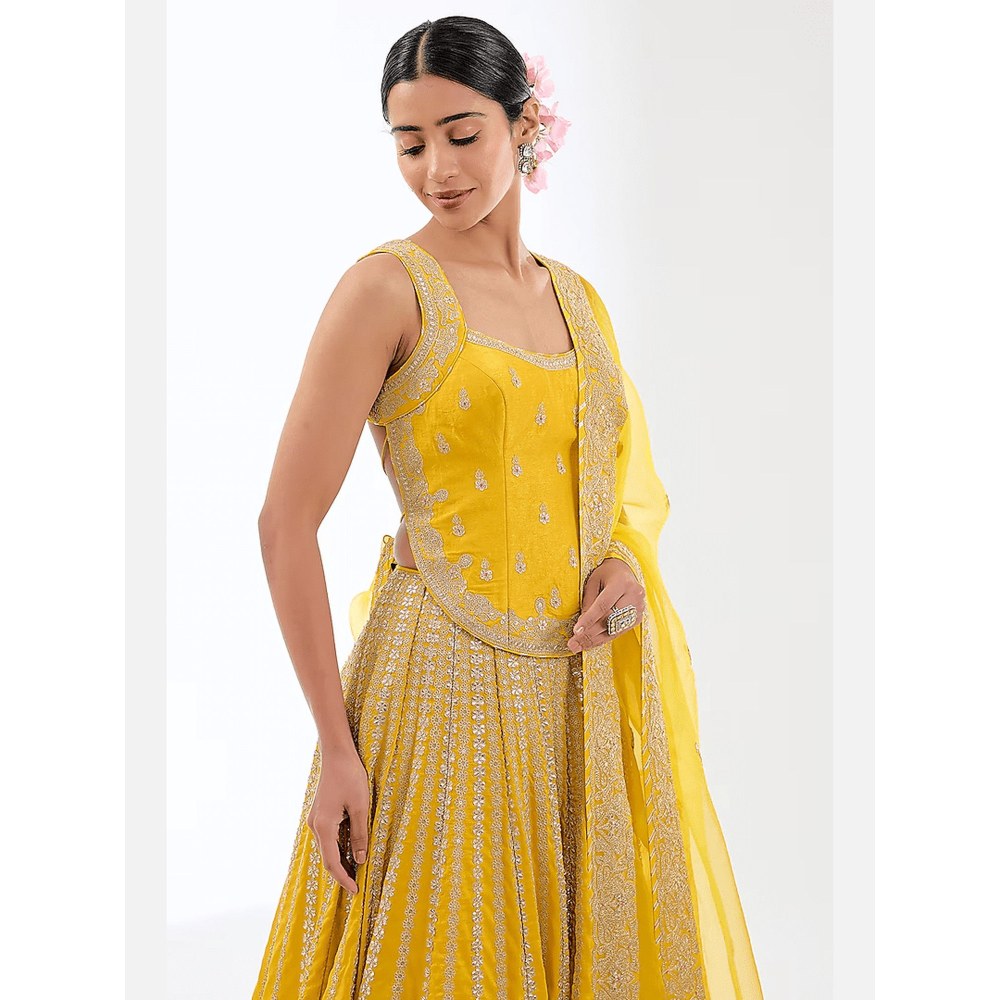 Gopi Vaid Golconda Kriti Yellow Skirt with Blouse and Dupatta
