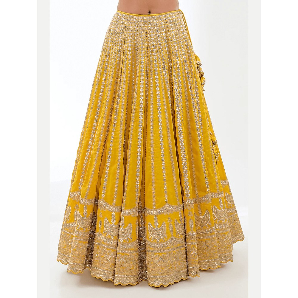 Gopi Vaid Golconda Kriti Yellow Skirt with Blouse and Dupatta