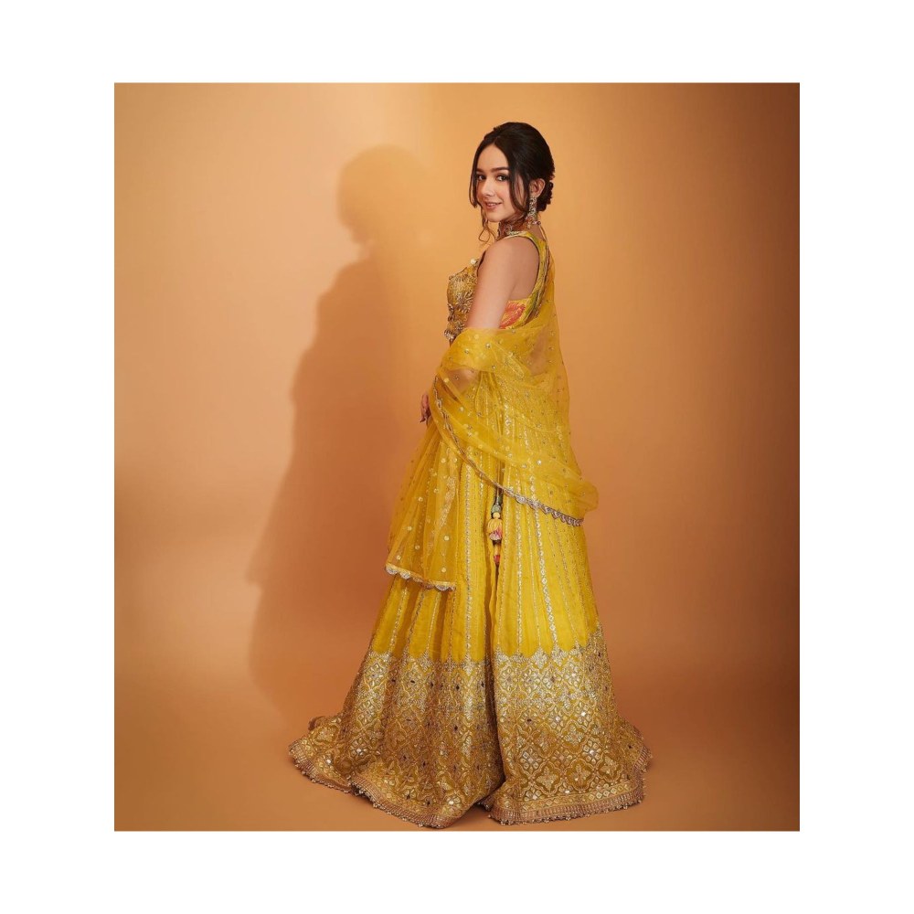 Gopi Vaid Ishika Yellow Skirt with Blouse and Dupatta