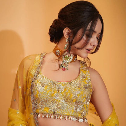 Gopi Vaid Ishika Yellow Skirt with Blouse and Dupatta