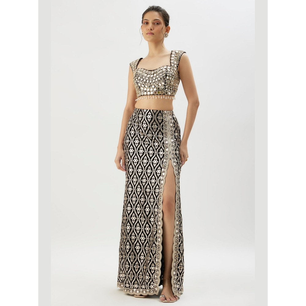 Gopi Vaid Madhulika Black Blouse with Skirt