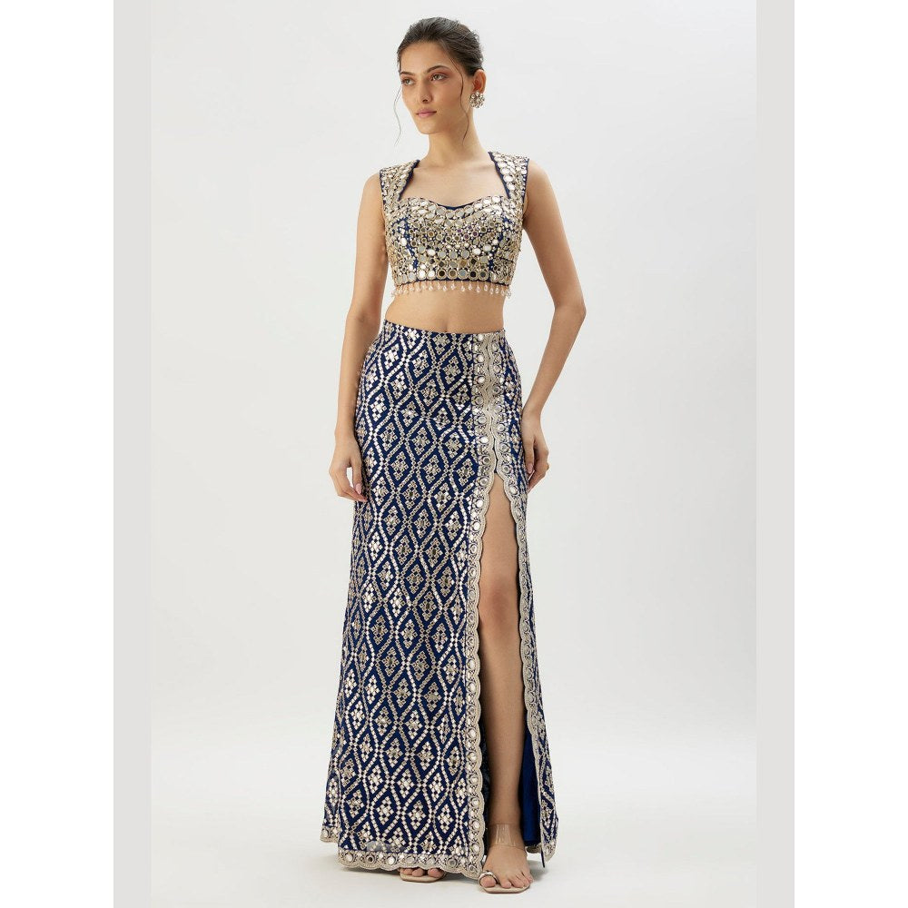 Gopi Vaid Madhulika Blue Blouse with Skirt