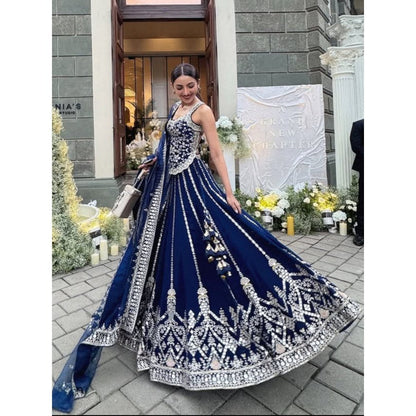 Gopi Vaid Isya Blue Skirt with Blouse and Dupatta
