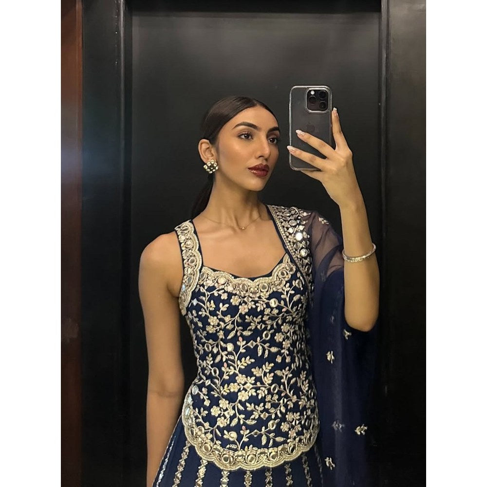 Gopi Vaid Isya Blue Skirt with Blouse and Dupatta