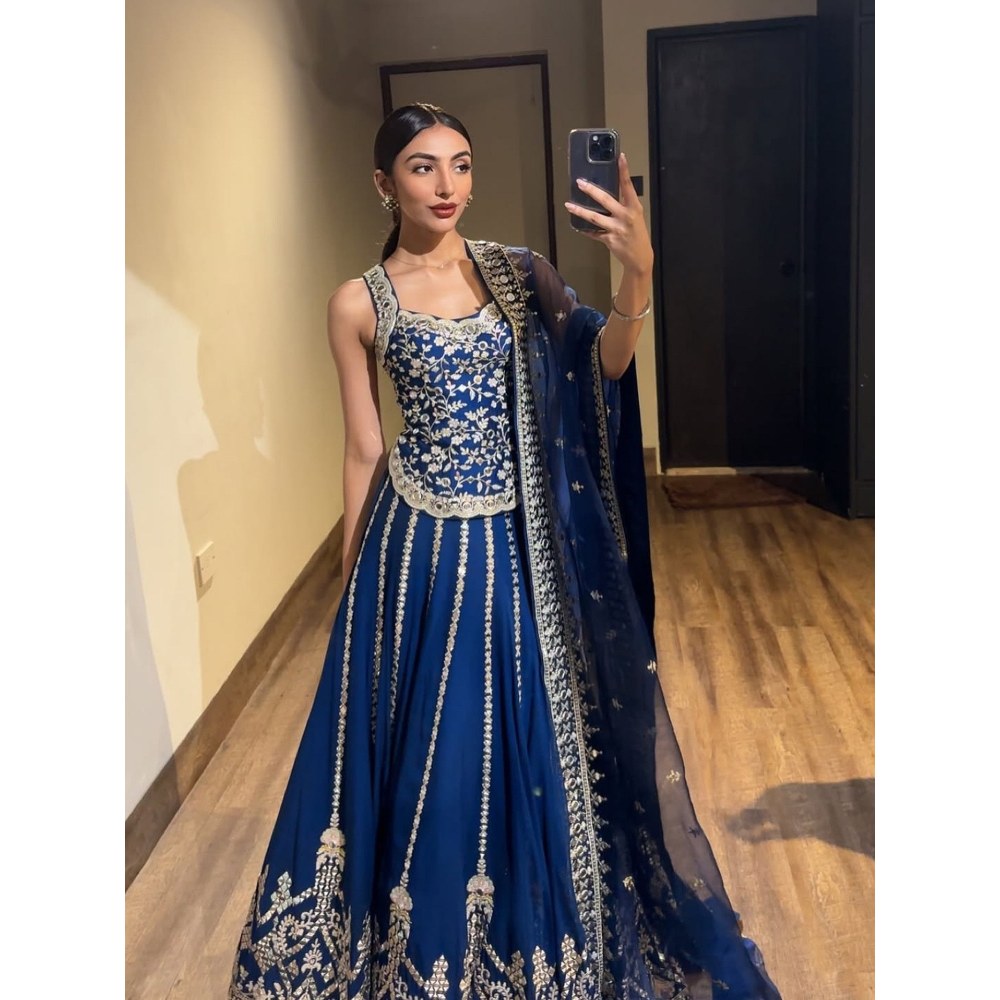 Gopi Vaid Isya Blue Skirt with Blouse and Dupatta