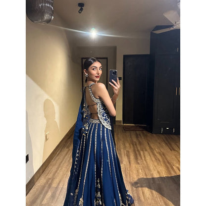 Gopi Vaid Isya Blue Skirt with Blouse and Dupatta