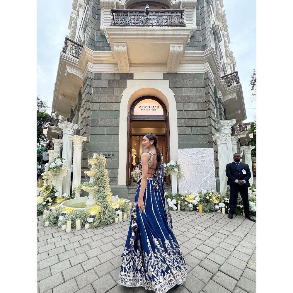 Gopi Vaid Isya Blue Skirt with Blouse and Dupatta