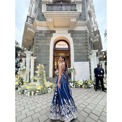 Gopi Vaid Isya Blue Skirt with Blouse and Dupatta