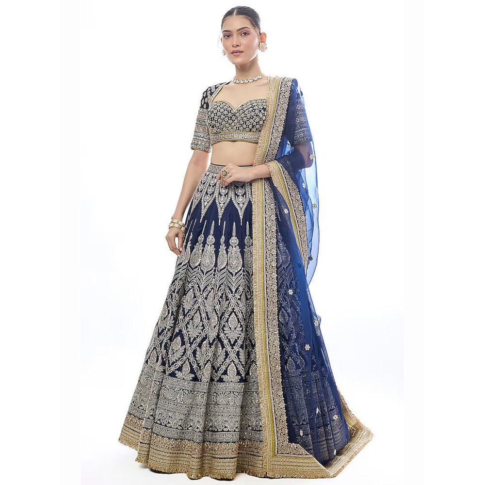 Gopi Vaid Hazrat Navy Blue Skirt with Blouse and Dupatta