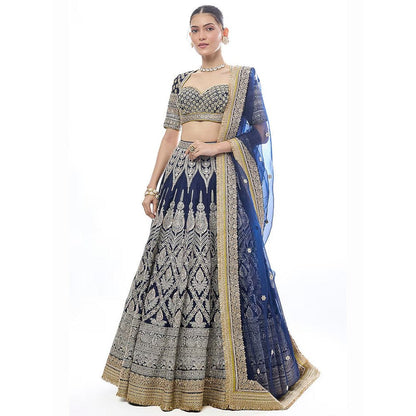 Gopi Vaid Hazrat Navy Blue Skirt with Blouse and Dupatta