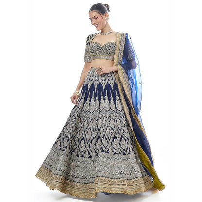 Gopi Vaid Hazrat Navy Blue Skirt with Blouse and Dupatta