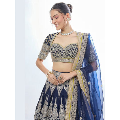 Gopi Vaid Hazrat Navy Blue Skirt with Blouse and Dupatta