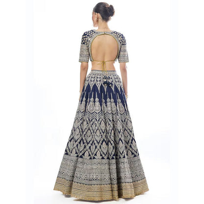 Gopi Vaid Hazrat Navy Blue Skirt with Blouse and Dupatta