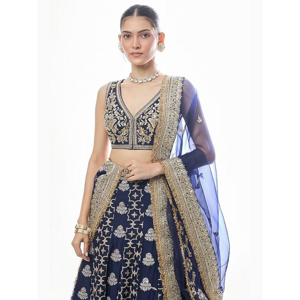 Gopi Vaid Ayat Navy Blue Skirt with Blouse and Dupatta