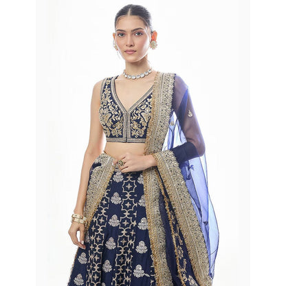Gopi Vaid Ayat Navy Blue Skirt with Blouse and Dupatta