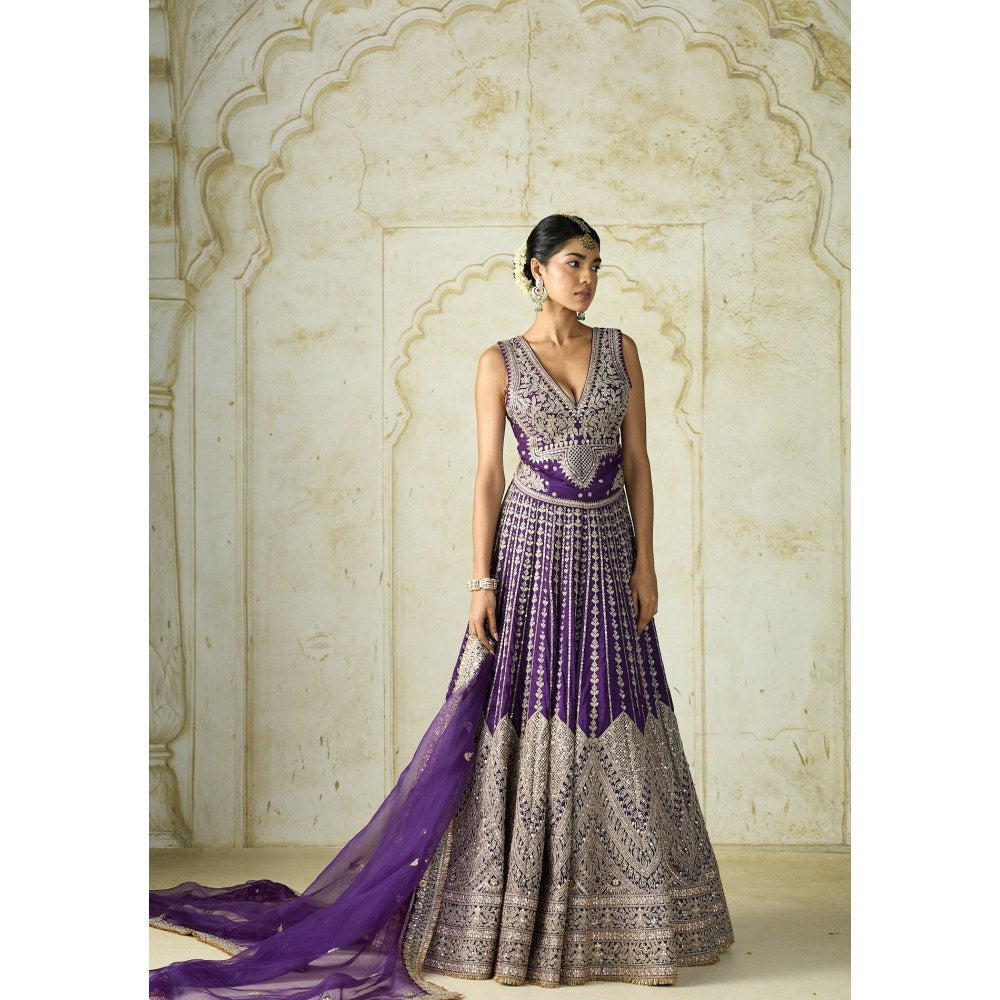 Gopi Vaid Razia Purple Skirt with Blouse and Dupatta