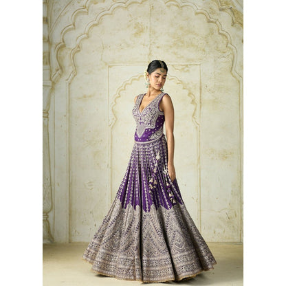Gopi Vaid Razia Purple Skirt with Blouse and Dupatta