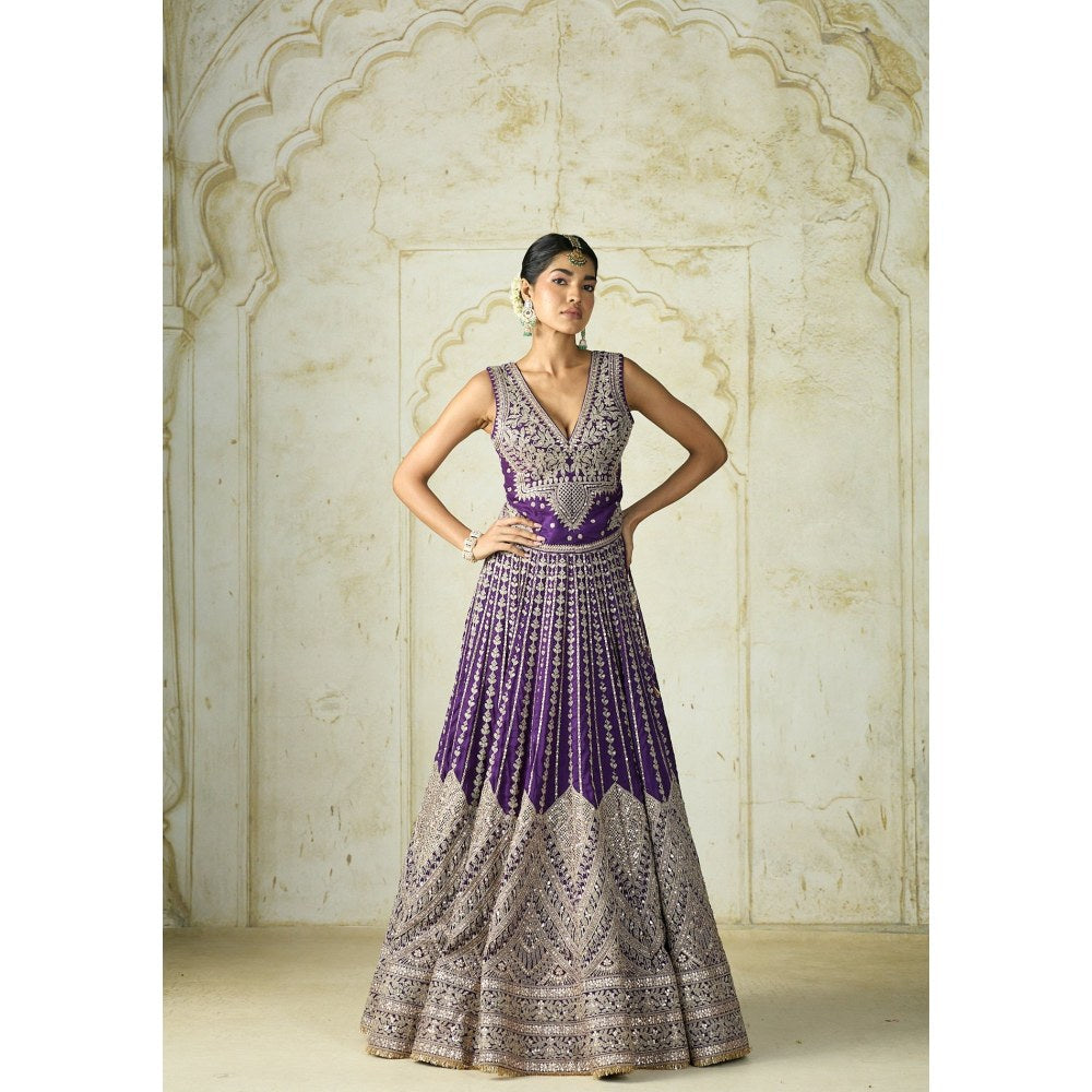 Gopi Vaid Razia Purple Skirt with Blouse and Dupatta