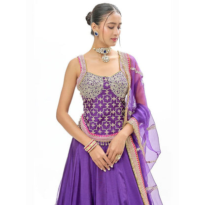 Gopi Vaid Mariyam Purple Skirt with Blouse and Dupatta