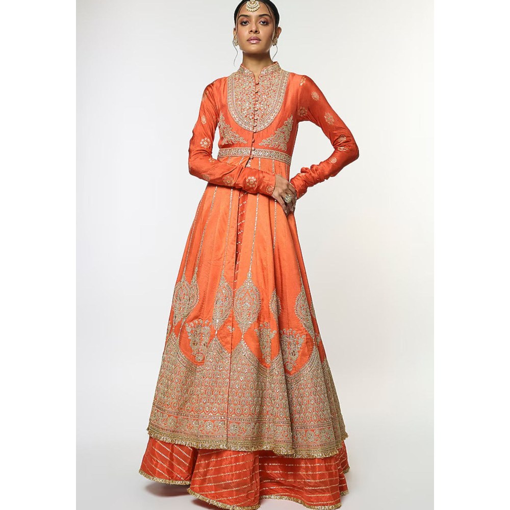 Gopi Vaid Saira Orange Skirt with Blouse and Jacket