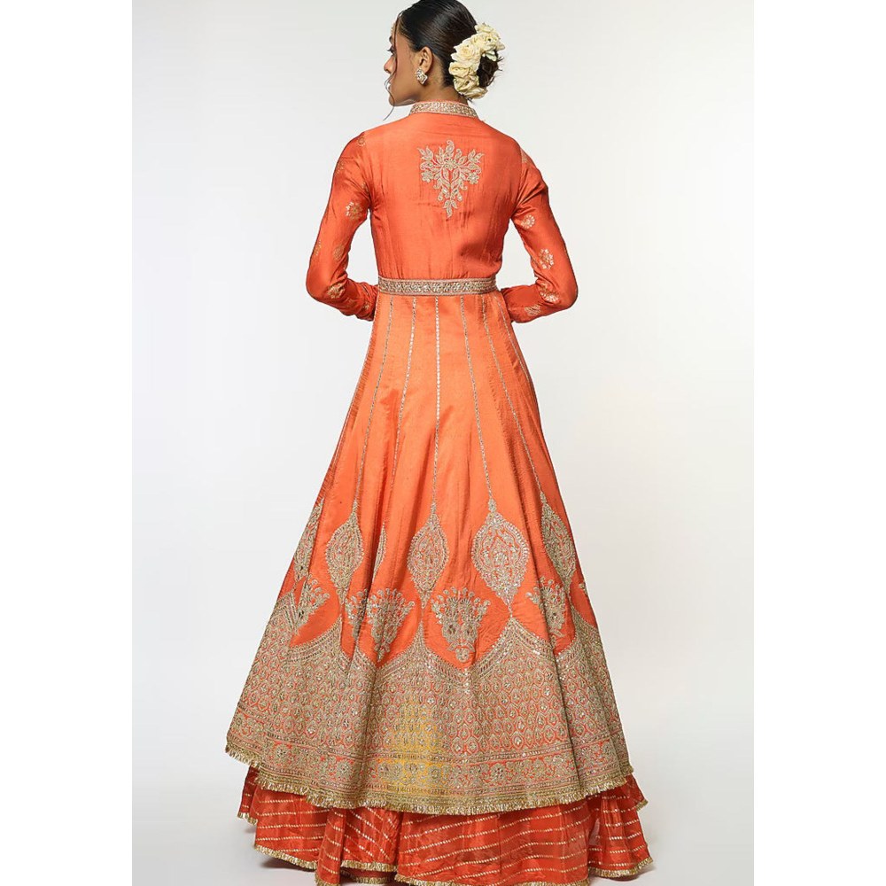 Gopi Vaid Saira Orange Skirt with Blouse and Jacket