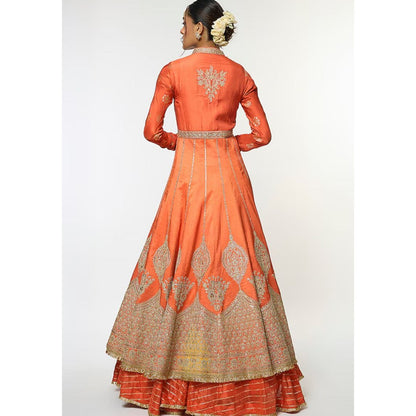 Gopi Vaid Saira Orange Skirt with Blouse and Jacket