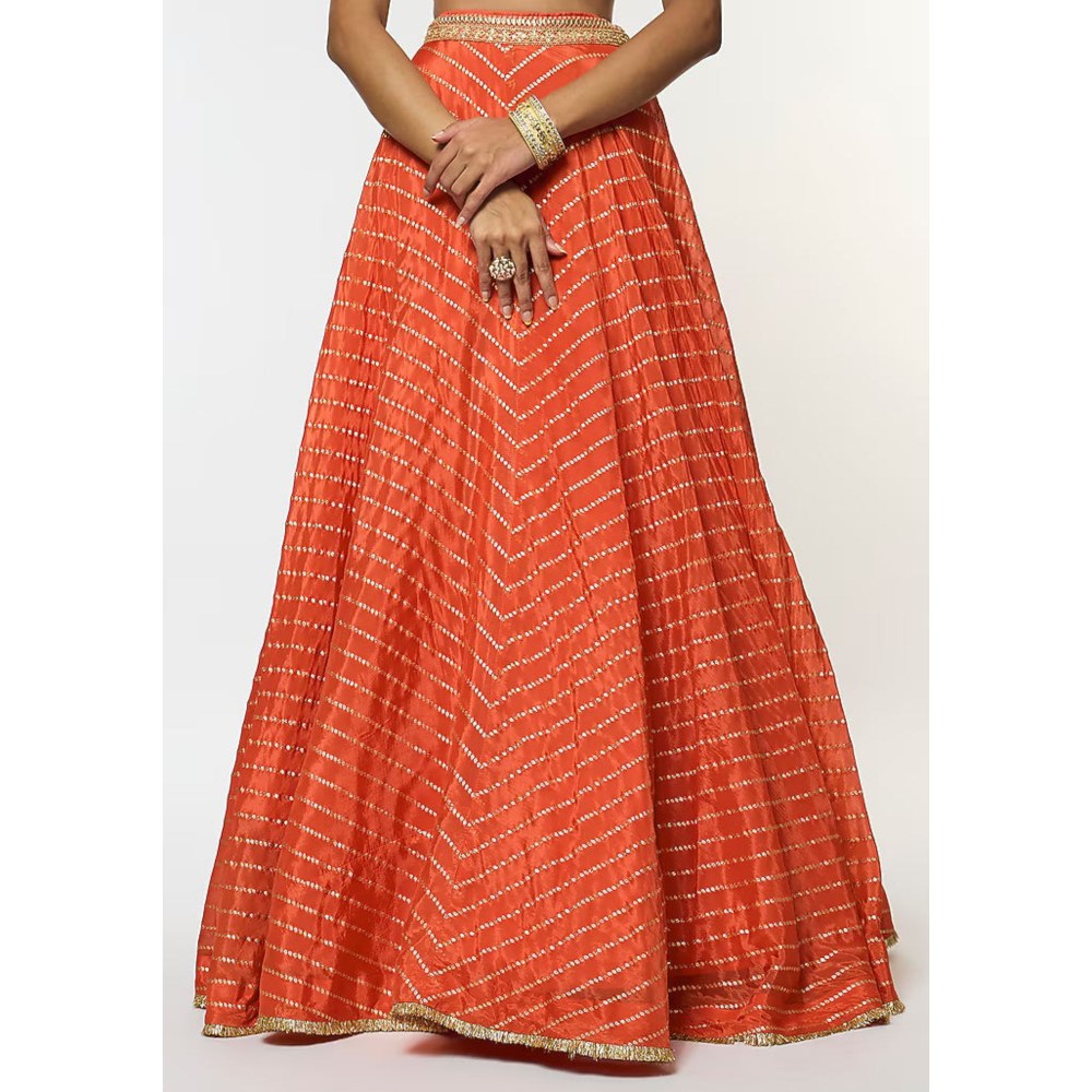 Gopi Vaid Saira Orange Skirt with Blouse and Jacket