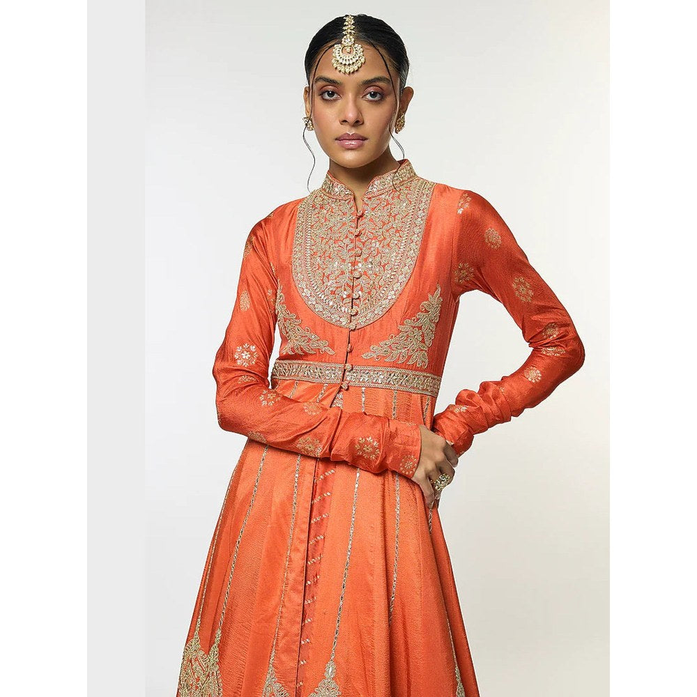 Gopi Vaid Saira Orange Skirt with Blouse and Jacket