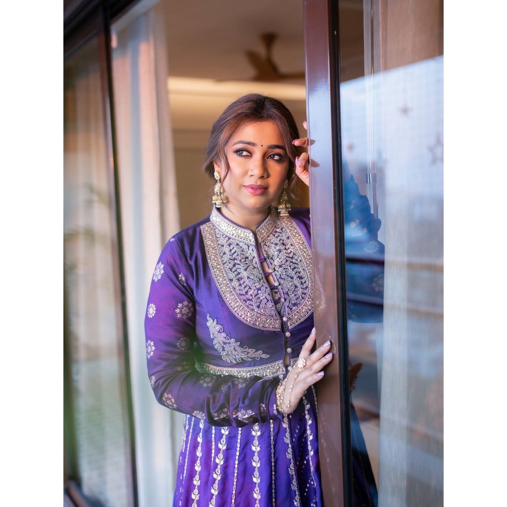 Gopi Vaid Saira Purple Shreya Ghoshal Skirt with Blouse and Jacket