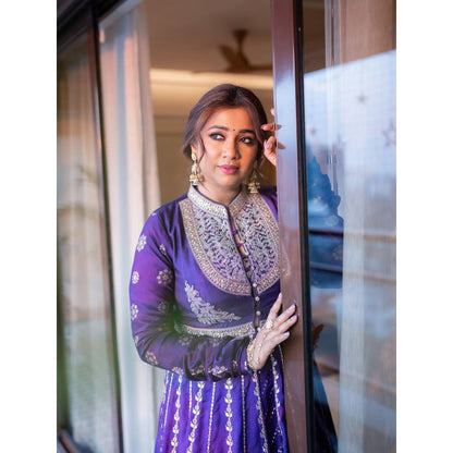 Gopi Vaid Saira Purple Shreya Ghoshal Skirt with Blouse and Jacket