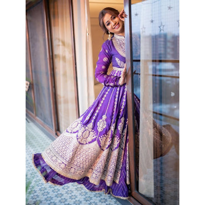 Gopi Vaid Saira Purple Shreya Ghoshal Skirt with Blouse and Jacket