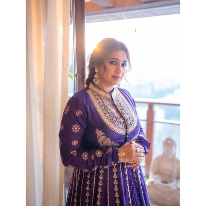 Gopi Vaid Saira Purple Shreya Ghoshal Skirt with Blouse and Jacket