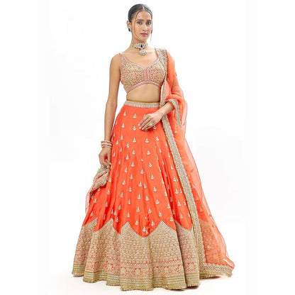 Gopi Vaid Sehrish Orange Skirt with Blouse and Dupatta